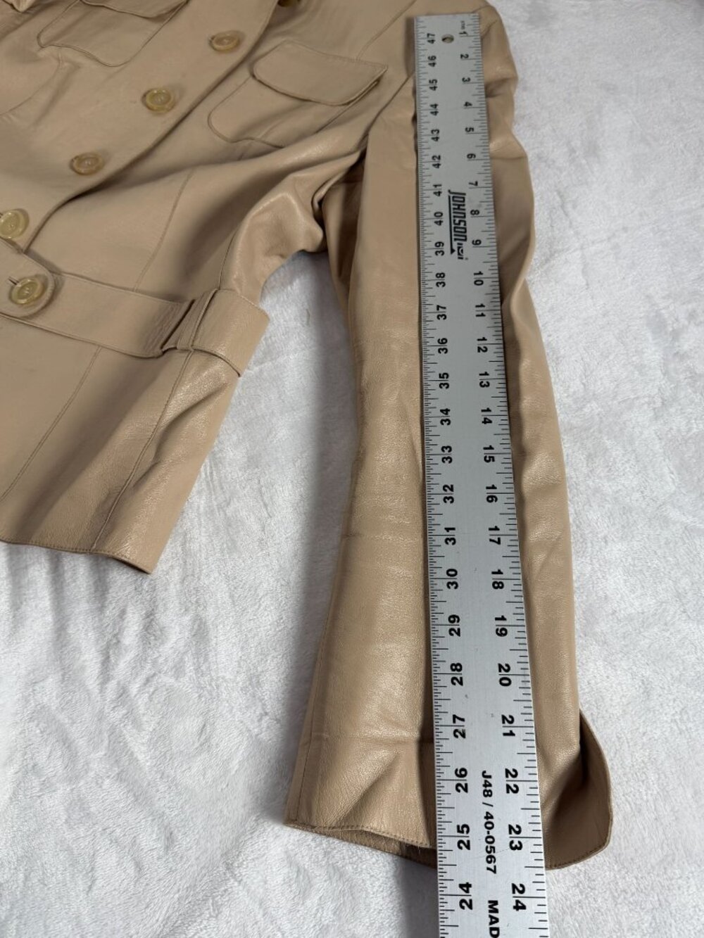 Akris Punto Womens Beige Genuine Lambskin Leather Belted Jacket Size 12 Swiss - Picture 13 of 14